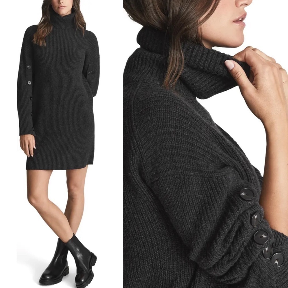NWT Reiss Maggie Button Sleeve Turtleneck Sweater Dress